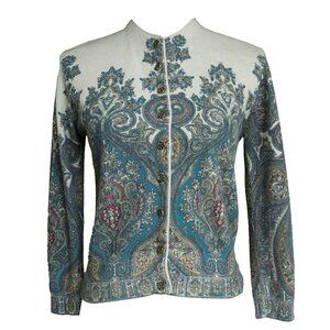 Vintage 60s St Laurent Cardigan Paisley 50s Mid Century Pin Up Button Up Sweater